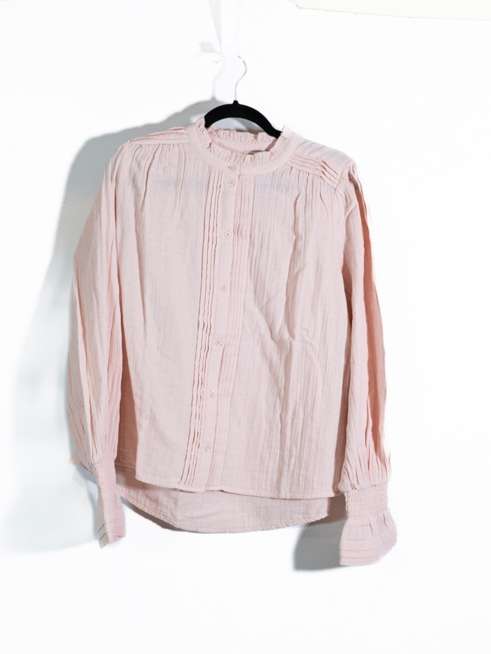 NEW Me+Em Pleat Detail Long Sleeve Cheesecloth Button Front Blouse Shirt Blush
